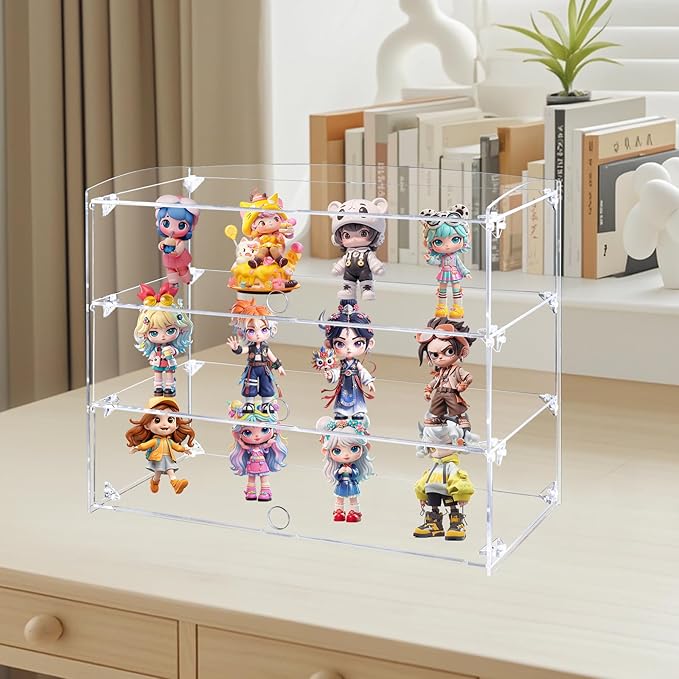 Acrylic Display Case, 3 Tier Large Assemble Display Case for Funko Pop Figures, Dustproof Display Cabinet for Pastries, Donuts, Cupcakes, Alternative Glass Case for Collectibles, Legos, Model Cars