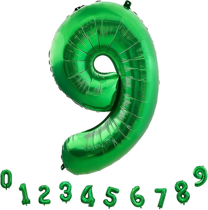 40 Inch Number 9 Balloons for Boys, Dark Green Giant 9th Birthday Party Number Balloon, Emerald Green Self Inflating Foil Balloons for Girls Women Birthday Party Jungle Anniversary Decoration Supplies