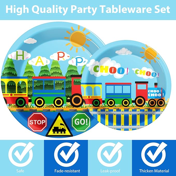 gisgfim 96 Pcs Train Plates and Napkins Party Supplies Train Birthday Party Tableware Set Train Theme Party Decorations Favors for Birthday Baby Shower Serves 24 Guests