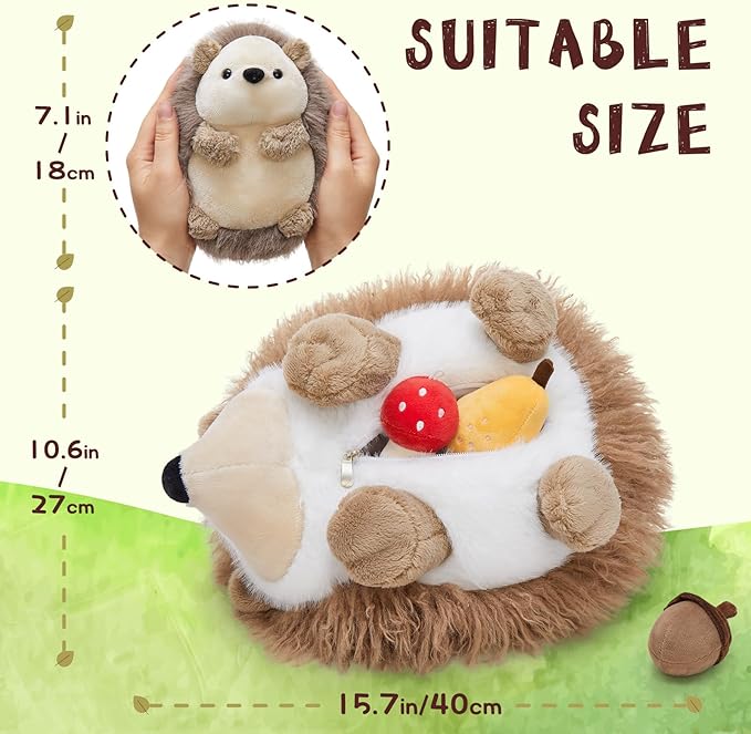 MaoGoLan Magnetic Hedgehog Plush Toys Family Set, Mama & Baby with 4 Fruits - 16" Soft Stuffed Animals for Imaginative Play, Educational Toys, Christmas Easter Gift for Kids