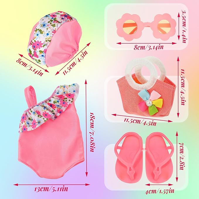 Kajaia 8 Pcs Doll Clothes 18 Inch Doll Clothes and Accessories Dress Flip Flops Hat Outfit Swimsuit Accessories for 18 Inch(Swimsuit)