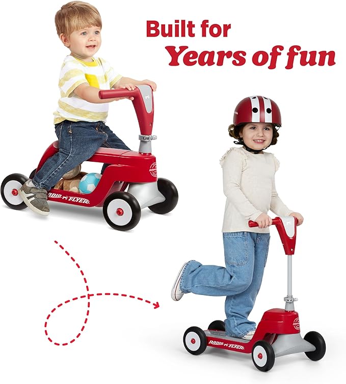 Radio Flyer Scoot 2 Scooter, Blue, for Kids Ages 1-4, Ride On Toy or 4-Wheel Kids Scooter, Durable Wheels and Frame, Converts Easily with Flip Deck, Toddler Ride On Toys (Amazon Exclusive)