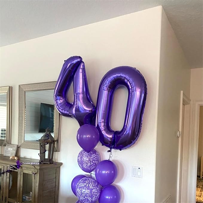 40 Inch Number Balloons 4 for Kids, Large Purple Number Balloon with Foil Helium for Girls Women 40 Years Old 4th Birthday Party Decorations Anniversary Graduation Party Decoration Supplies