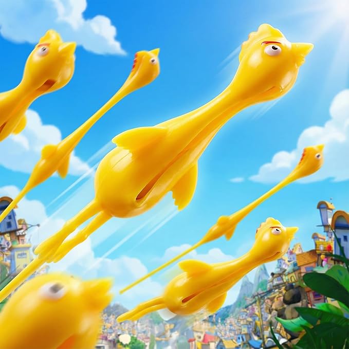POPLAY 42PCS Flying Chicken Slingshot, Easter Party Favors Treasure Box Toys for Kids, Flicking Rubber Chickens Finger Toys for Birthday Party Activity Gift, Classroom Prizes, Goodie Bag Stuffer