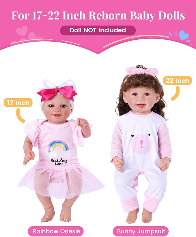 BABESIDE 11 PCS Reborn Baby Doll Clothes and Playset for 17-22 Inch Baby Doll Girl Outfits Accessories with Nursing Pad and Storage Bag, Pink