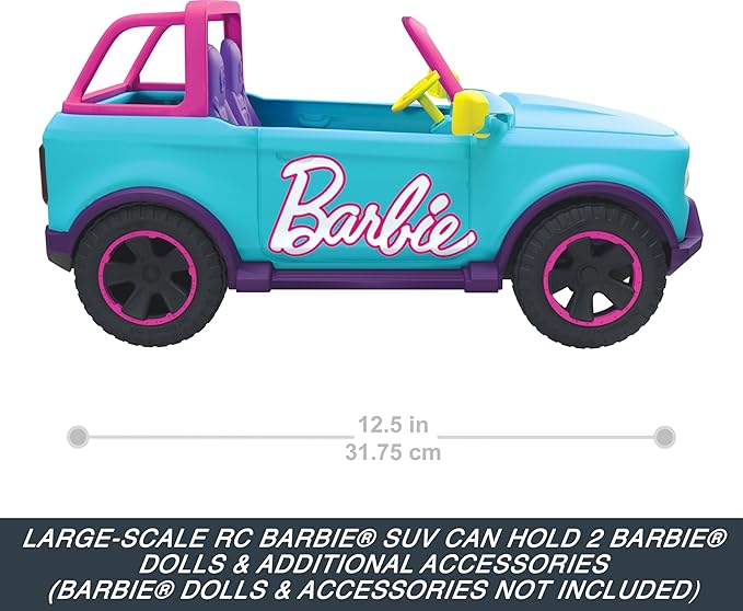 Hot Wheels Barbie RC SUV & Stickers, Can Hold & Store 2 Barbie Dolls & Accessories, Kid-Applied Stickers for Customization