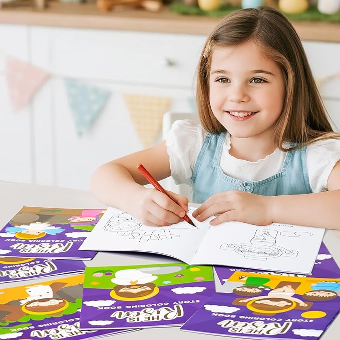 He is Risen Coloring Books for Kids - 24Pcs Bulk Easter Story Mini Coloring Booklet Religious DIY Art Drawing Book for Toddlers Spring Easter Holiday Party Goodie Bags Stuffers Sunday School Classroom