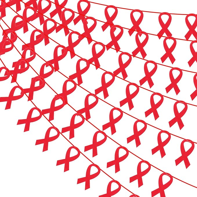 VitalCozy 10 Pcs Ribbon Awareness Banner 13.1 ft Ribbon Garland Cancer Awareness Decor Cancer Free Decorations for Society Events Groups Fundraisers Party Supplies(Red)