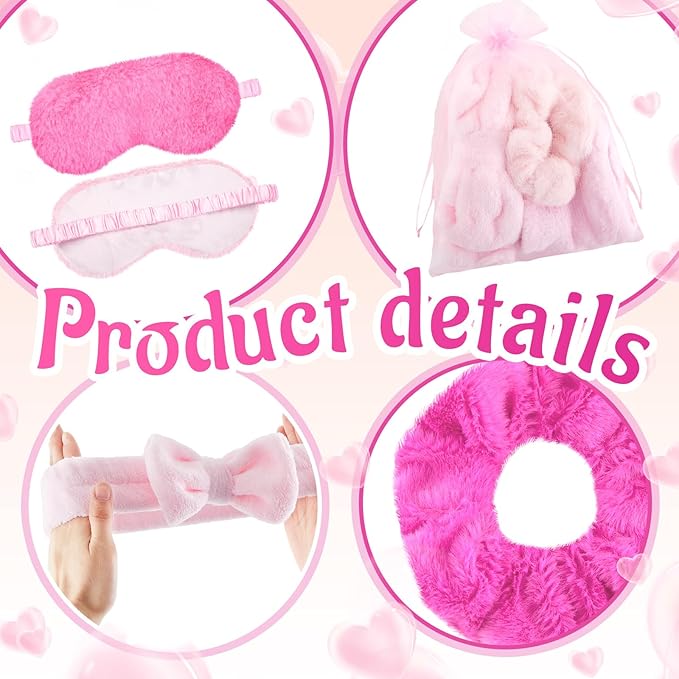 36 Pcs Sleepover Party Supplies for Girl Spa Slumber Birthday Favors Throw Blanket Pillow Eye Mask Headband Scrunchies (Solid Color,30 Hot Pink,6 Pink)