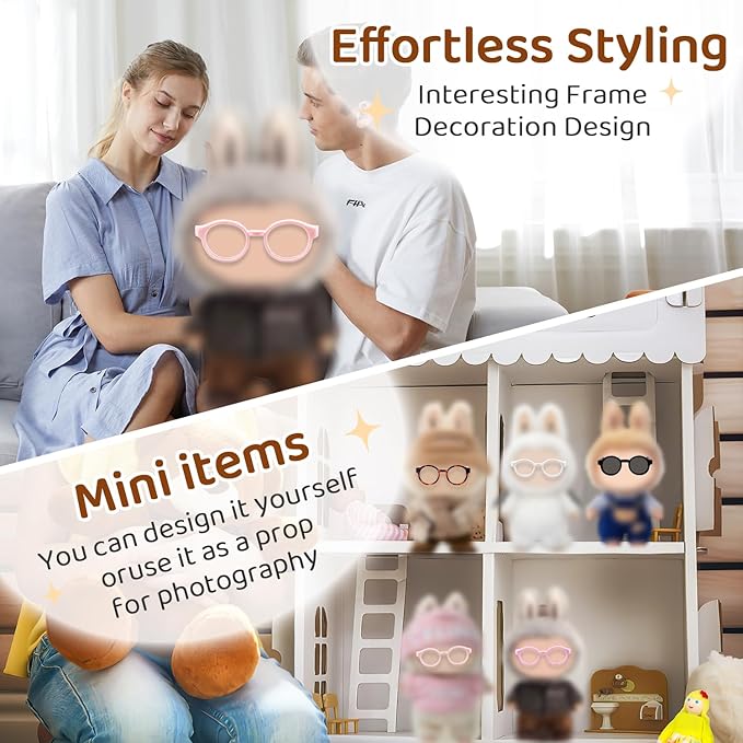 Plastic Doll Dress up Eyeglasses 5Pcs Doll Glasses Mini Glasses Fit Toy Accessories 5 Colors Compatible with 5.12 Inch Figures（Black,Pink,Purple,Leopard Print,White）