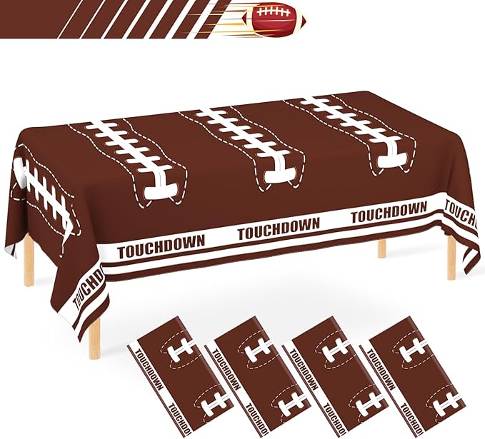 WNINK 4 Pack Football Decorations - Disposable Tablecloth Plastic Table Cover for Football Themed Games Birthday Party - 54 X 108 Inch