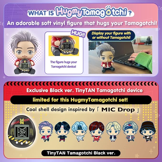 Tamagotchi Nano x TinyTAN - Jungkook ver., Hugmy Tamagotchi Vinyl Figure and Tamagotchi Nano Electronic Pet