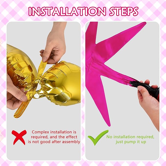 TONIFUL 4 Pcs 22inch 4D Hot Pink Explosion Star Mylar Balloons for Party Backdrop Christmas,New Year Birthday, Wedding Baby Shower Anniversary Photo Booth Supplies