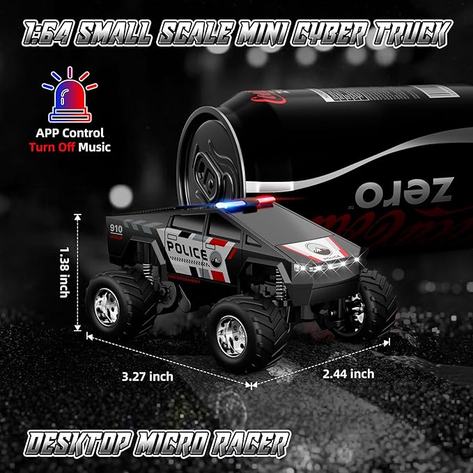 SOONYANG Remote Control Car,APP Controlled 1:64 Scale Mini RC Truck | Alloy Body with LED Lights, 2.4GHz & Phone RC Car | Speed/Steering Adjustable Monster Truck Toys, Gift for Boys Girls & Adults