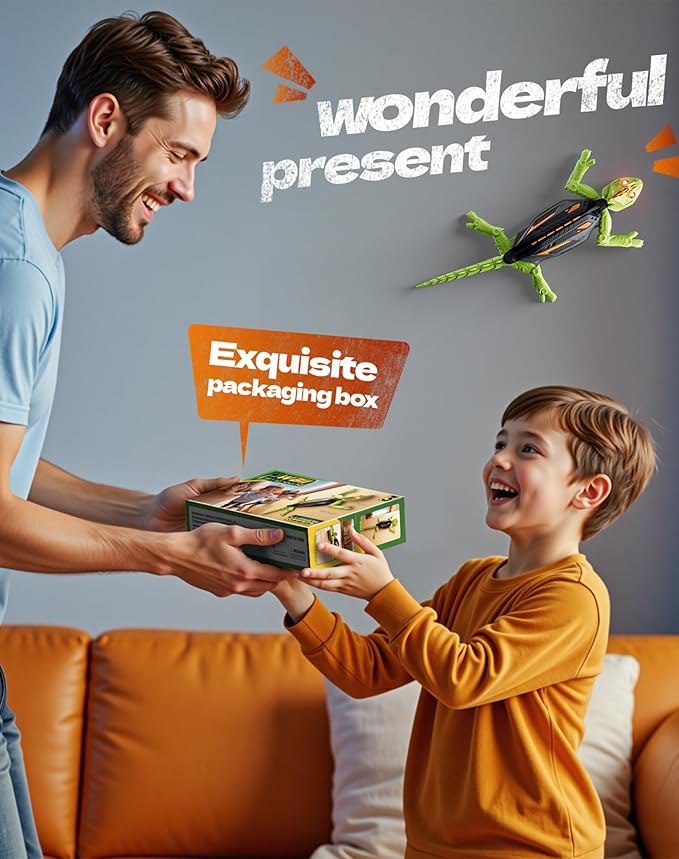 Lizard Toy,2025 New Lizard - Play Pack,Floor & Wall Driving Dual Mode,Wall Crawling Gecko Remote Control Electric LizardToy with LED Glowing Eyes,Wall Climbing RC Gecko Toy for Kids (A1)