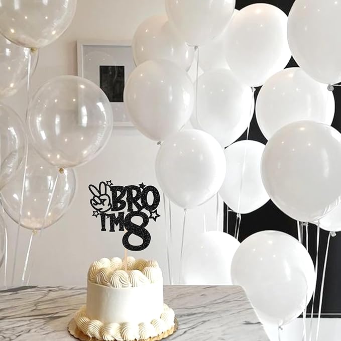 1 PCS Brother I'm 8 Cake Topper Glitter Star Happy 8th Birthday Cake Pick Bro I'm 8 Cake Decoration It's My 8th Birthday Decorations for Boys Cheers to 8 Years Old Birthday Party Supplies Black