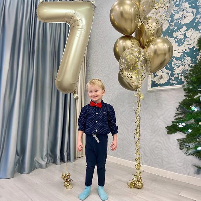 40 Inch Balloon Number 7 Metallic Gold, Large Mylar Foil Light Gold Number Seven Balloons for Girls Women, Champagne Gold Globos de Numero 7 Helium Balloons for Boys Men 7th Birthday Party Decorations