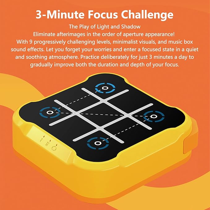 Tic Tac Toe Bolt Game, 3-in-1 Handheld Puzzle Console for Memory & Education, Portable Travel Board Games for Kids Adults, All Ages Birthday Gift (Orange)