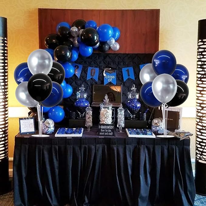 TONIFUL 4 Set Black and Blue Silver Balloon Centerpieces for Table,Balloon Stand Kit for Graduation Decorations 2026,Blue Party Decorations,Retirement,Birthday Decoration for men,Father's Day