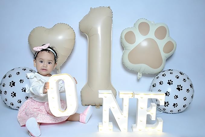 1st Birthday Dog Paw Balloons Set,18'' Paw Prints, Heart,Star,Paw Shaped Foil Balloon 40 Inch Cream Number 1 Helium balloons for Puppy Themed Baby Shower First Birthday Party Decorations Supplies 6PCS