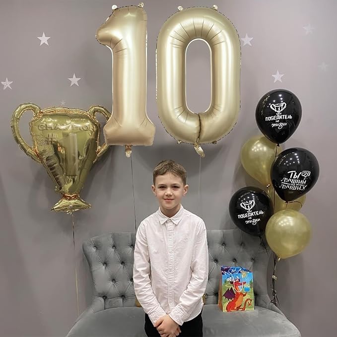 Metallic Gold Number 0 Balloons 40 Inch, Large Champagne Number Balloons 0-9 Set, Light Gold 0 Mylar Foil Balloon Numbers for Girls Boys Baby Shower Birthday Graduation Anniversary Party Decorations