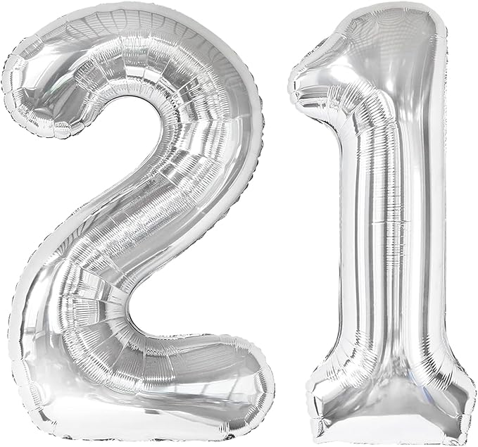 Silver Number 21 Balloon 40 inch, Number 21 Birthday Balloon for Boy Girl, Silver Foil 21 Balloon for 21 12 Birthday Party, Anniversary Celebration Number Balloons Decorations