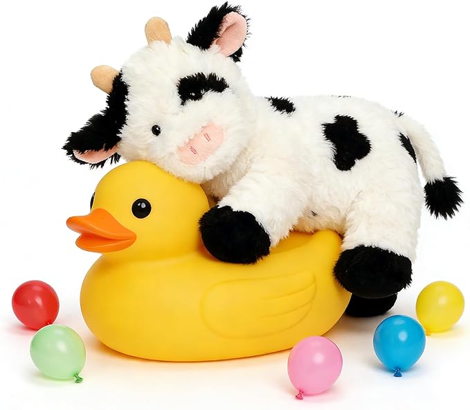 Hopearl Adorable Plush Cow Toy Floppy Dairy Cattle Soft Stuffed Animal Cute Birthday Gifts for Boys Girls Kids Toddlers, 9''
