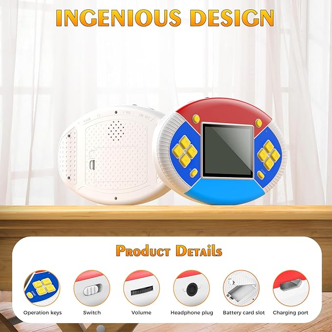 Handheld Games for Ages 14+ Build in 218 Puzzle Leisure Video Games Portable Rechargeable Oval Colorful Gamming System with 3.0” LCD Birthday Christmas Party Gift (White)