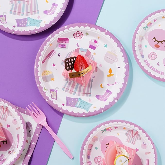96Pcs Pajama Party Decorations Supplies Sleepover Party Supplies For Girls Pajama Plates Napkins Forks Tableware Set for Slumber Party Spa Party Girls Birthday Party Bachelorette Party, Serves 24