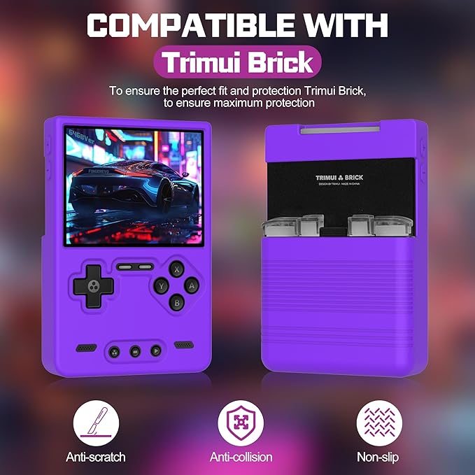 Silicone Case for Trimui Brick, Anti-Slip, Shock Proof, Soft Protective Case for Trimui Brick Handheld Game Console with Lanyard - Purple