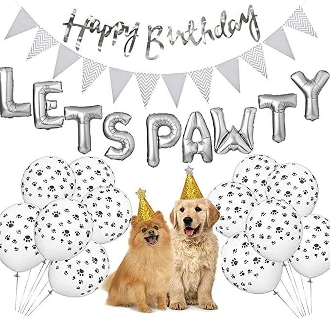 Pawty Balloons & Banners - Dog & Cat Birthday Hat, Foil Balloons for Pet Party Decoration