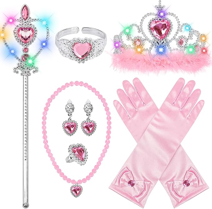 Princess Crown Tiara for Little Girls Princess Dress Up Accessories, Light Up Tiara Wand Toy Gifts for 3-6 Girl