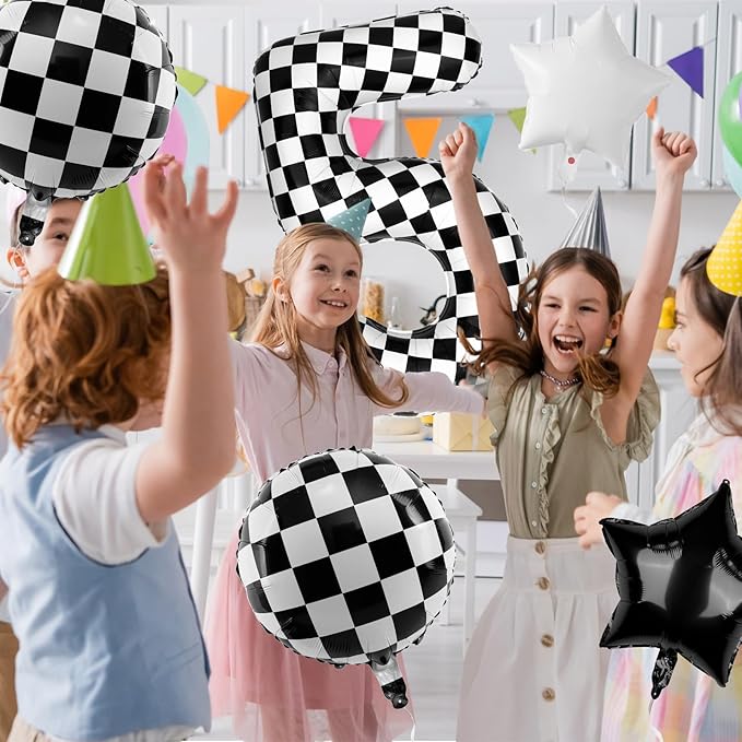 40 Inch Checkered Number Balloons 5 Black and White Foil Balloon for Girls & Boys Racing Car Theme Birthday Party Decorations, Party Supplies & Favors(Number 5)