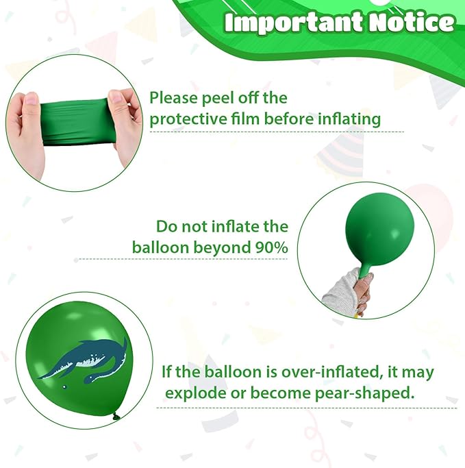 Dinosaur Balloons, 12 Inch Dark Fruit Light Green White Dinosaur Printed Latex Balloons for Boy Dino Birthday Party Decorations Jungle Baby Shower Safari Backdrop