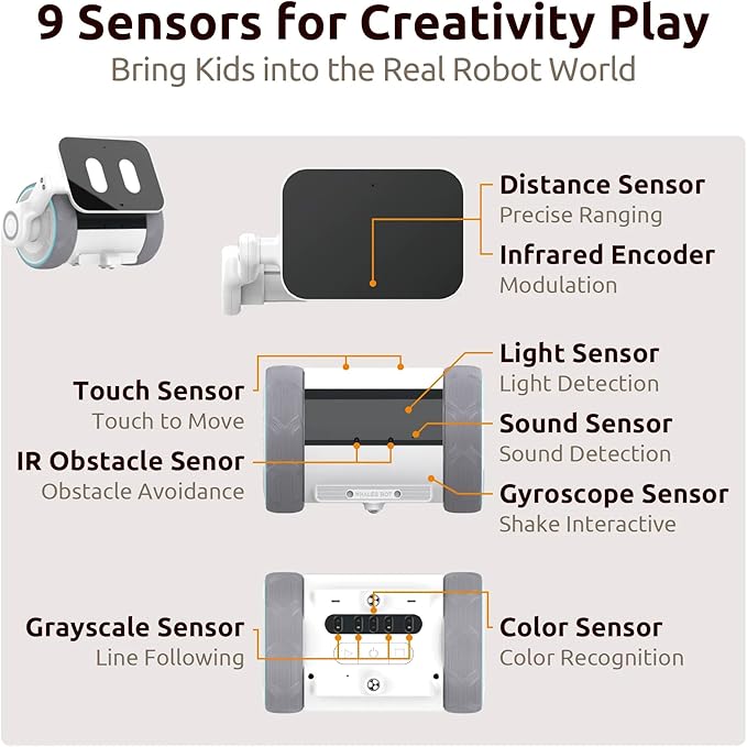 WhalesBot Pubbo Air Smart Interactive Robot for Kids, Voice/Touch/APP/Remote Control, Modular/Scratch Coding, Companion Robotic with Sensors, STEM Educational Toy Gift for Boys Girls 4 5 6 7 8 9 10