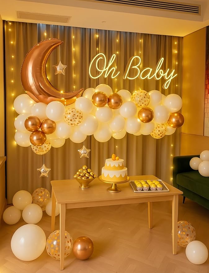 Rose Gold and White Balloons - Retirement Balloons with String Lights Moon and Star Balloon Rose Gold Party Decorations for Women Baby Shower Twinkle Twinkle Little Star Gender Reveal Party Supplies
