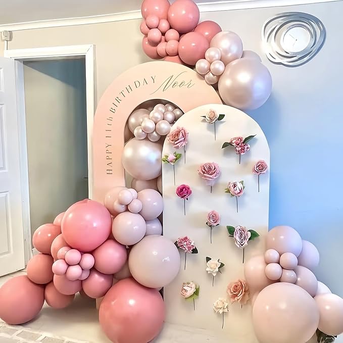 Double Stuffed Dusty Pink Balloons, 50pcs Double Stuffed Pearl Pink Beige Balloon Metallic Gold Balloons for Women Girls Boho Birthday Bridal Baby Shower Wedding Party