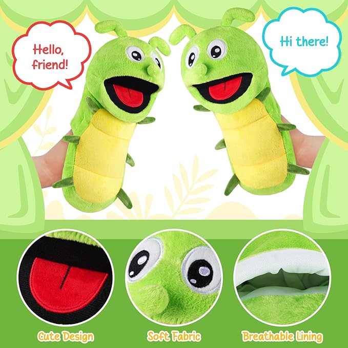 Animal Hand Puppets 11 Inch Insect Plush Ladybug Ant Dragonfly Caterpillar Puppet Toys Role-Play Puppets for Kids Storytelling Imaginative Pretend Play Teaching Preschool(Caterpillar)