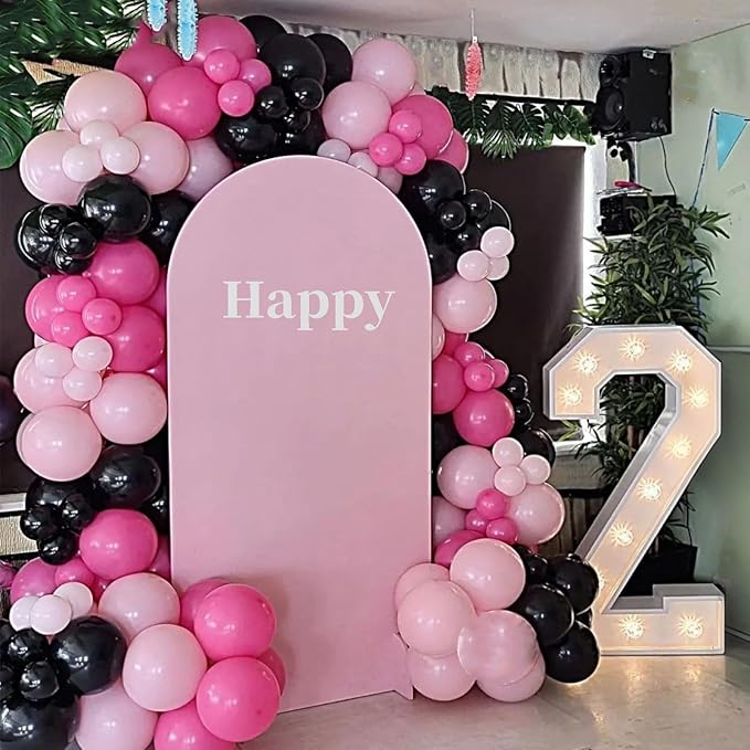 Pink and Black Balloons, 60PCS Hot Pink Black Balloon Set, 12Inch Pastel Light Rosa and Metallic Latex Balloons for Girls Women Princess Birthday Bachelorette Baby Shower Beauty Party Decorations