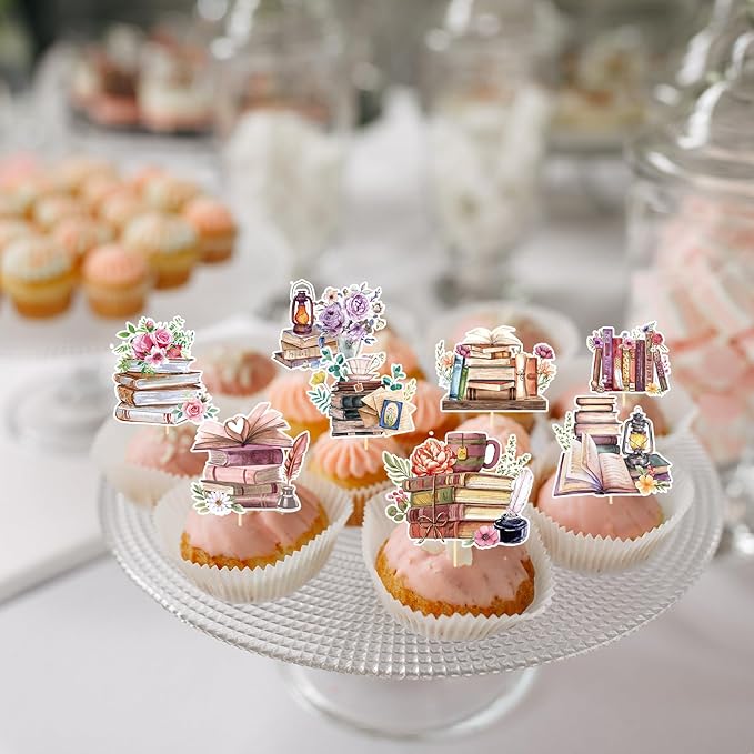 Book Themed Party Decorations - 36PCS Book Club Cupcake Toppers Birthday Decoration I Love Reading Cupcake Picks Decor Supplies for Library