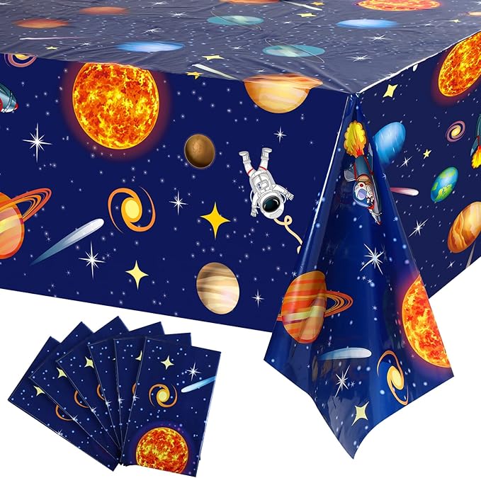 Sumind 6 Pieces Space Tablecloth Decorations Plastic Outer Solar System Table Cover Planet Design for Kids Space Theme Birthday Party Decorations and Supplies for Birthday Home, 54 x 108 Inch