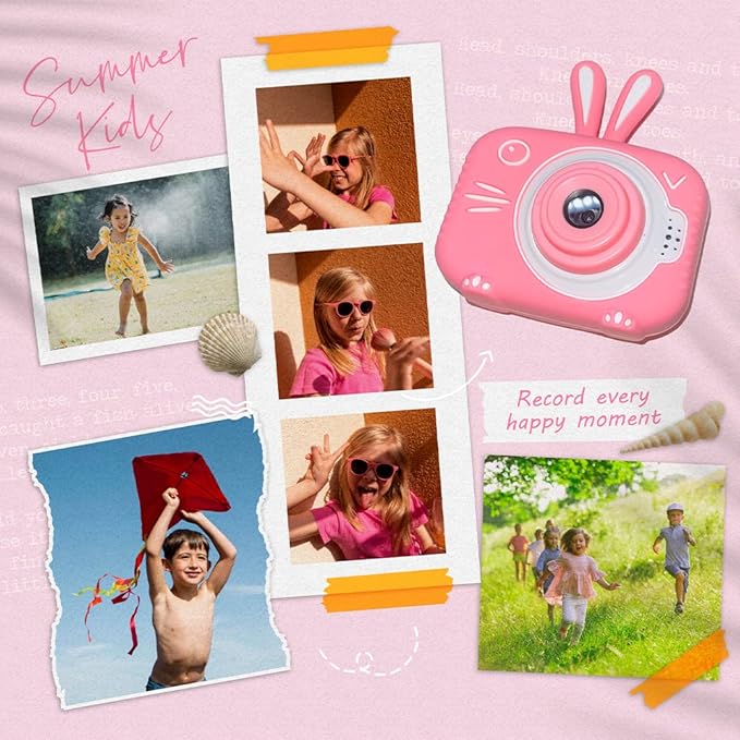 Kids Camera for Girls Boys 3-12 Years Old Selfie Children Camera Infant Toys Bunny 1080P HD Digital Video Camera for Toddler Christmas Easter Birthday Gifts with 32GB SD Card