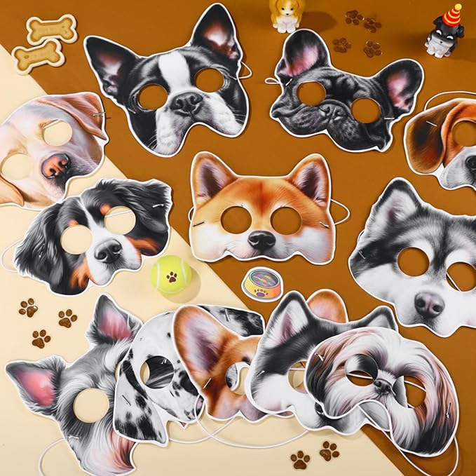 Zhanmai 12 Pcs Dog Party Masks for Kid Funny Soft Animal Masks Puppy Themed Decoration for Pet Costume