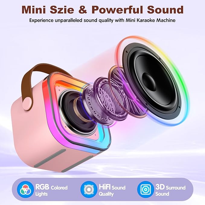 Mini Karaoke Machine with 2 Wireless Microphones, Karaoke Machine for Kids Adults, Singing Toys for Ages 3, 4, 5, 6, 7, 8 +, Best Gift for Birthday, Party, Christmas | Karaoke Machine for Girls