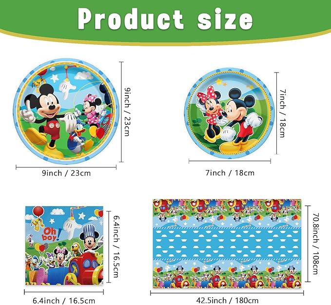 Mickey Party Supplies 41Pack include 20 plates, 20 napkins 1 tablecloth for Mickey birthday party Decoration