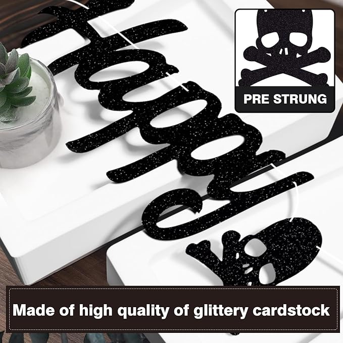 Gothic Happy Birthday Banner Decorations Funny Black Bunting Banner Skull Sign Theme Party Decor Adult Birthday for Decorations Supplies