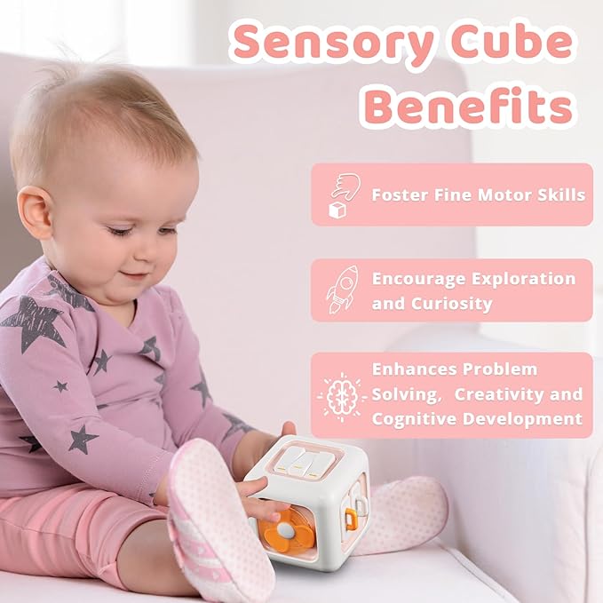 Busy Cube, Toys for 1 Year Old Girl Gifts, Montessori for Baby Girl, Travel Sensory Toys for Toddlers 1-3, Learning Fine Motor Skills| 1st Birthday Girl Gifts 12 Months Easter Basket Stuffers