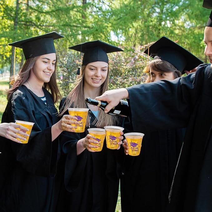 Eaasty 100 Pcs 12oz Graduation Cups 2026 Disposable Plastic Cups for Class of 2026 Graduation Party Congrats Grad Elegant Party Supplies Tableware Decorations (Purple)