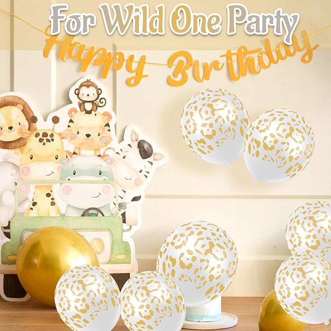 Gejoy 36 Pcs Cheetah Balloons Leopard Print Balloons 12 Inch Spots Latex Leopard Jungle Animal Decorations for Cheetah Zoo Theme Birthday Party Supplies (White)