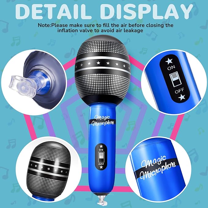 Zhanmai 12 Pieces Inflatable Microphones for Parties 9.4 Inch Blow up Blue Pink Purple Plastic Fake Microphone Props Toys for Kpop Theme Musical Singer Concert Karaoke 80s 90s Party Supplies
